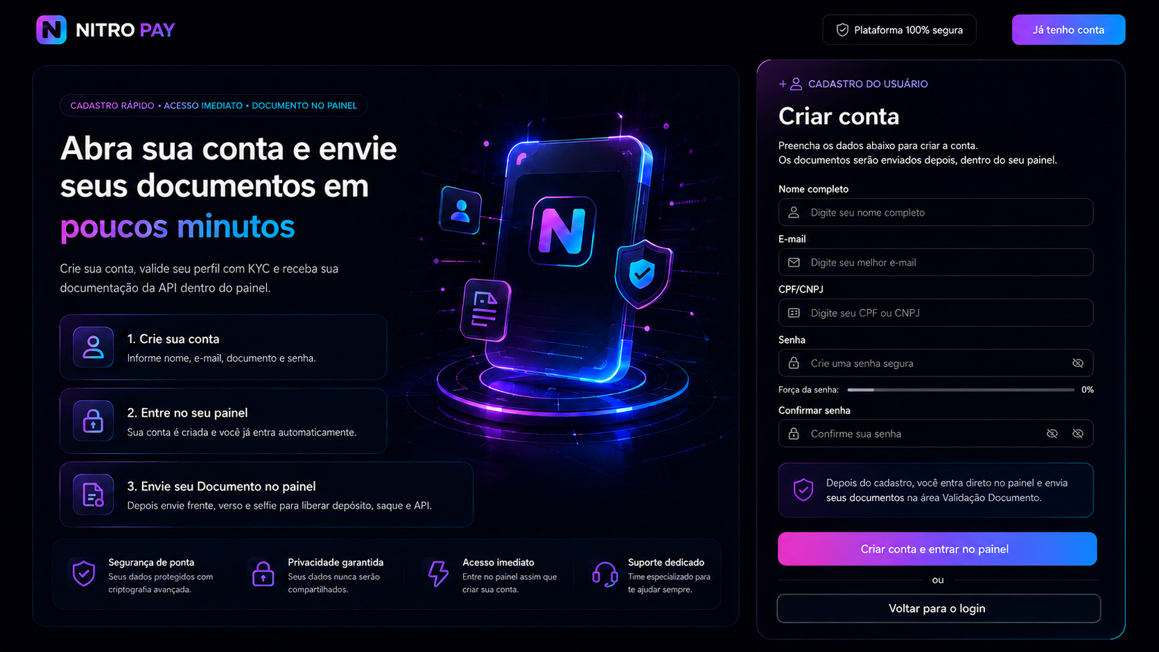 Nitro Pay — criar conta
